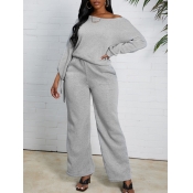 Lovely Casual Lace-up Loose Grey Two Piece Pants S