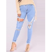 Lovely Street Broken Holes Skinny Blue Jeans