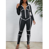 Lovely Sportswear Zipper Design Patchwork Black On