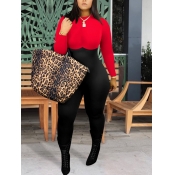Lovely Stylish O Neck Patchwork Red One-piece Jump