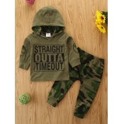 Lovely Boy Street Hooded Collar Print Black Two-pi