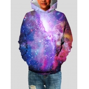 Lovely Street Hooded Collar Starry Sky Print Purpl