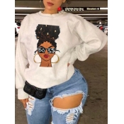 LW Plus Size O Neck Print Hoodie