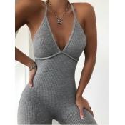 Lovely Stylish Deep V Neck Grey One-piece Jumpsuit