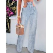 Lovely Casual Hollow-out Baby Blue Jeans