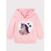 Lovely Casual Hooded Collar Cartoon Print Pink Gir