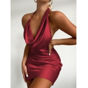 Lovely Sexy Backless Fold Design Red Mini Dress
