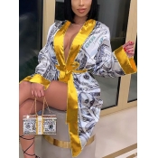 Lovely Stylish Print Patchwork Yellow Sleepwear