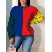 Lovely Casual O Neck Patchwork Multicolor Hoodie