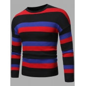 Lovely Casual O Neck Striped Black Men Sweater