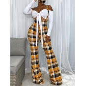 Lovely Trendy Grid Print Yellow One-piece Jumpsuit