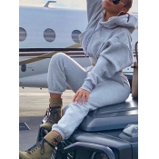 Lovely Casual Hooded Collar Letter Print Light Gre