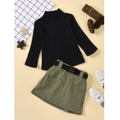 Lovely Girl Casual Turtleneck Pocket Patched Black