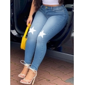 Lovely Trendy Pentagram Print Blue Jeans
