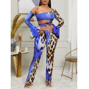 Lovely Trendy Print Bandage Design Blue Two Piece 