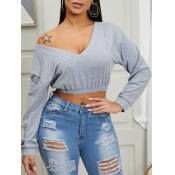 Lovely Leisure V Neck Basic Grey Short Hoodie