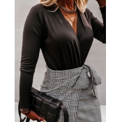 Lovely Stylish Deep V Neck Black Blouse