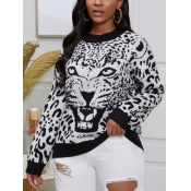 Lovely Stylish O Neck Print White Sweater
