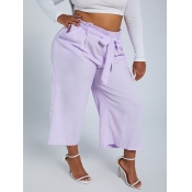 Lovely Leisure Lace-up Light Purple Plus Size Pant