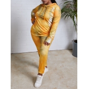 Lovely Casual Hooded Collar Tie-dye Yellow Plus Si