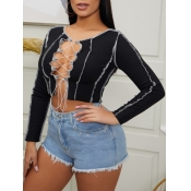 Lovely Sexy Bandage Design Black T-shirt