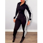 Lovely Sportswear Zipper Design Striped Patchwork 
