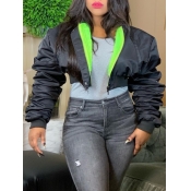 LW Stylish Zipper Design Black Short Parka