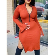 Lovely Trendy Mandarin Collar Zipper Design Orange