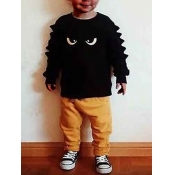 Lovely Casual O Neck Cartoon Print Black Boy Two-p