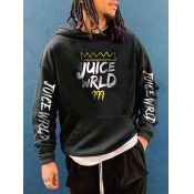 LW Men Letter Print Kangaroo Pocket Hoodie
