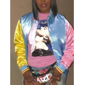 Lovely Trendy Mandarin Collar Print Patchwork Skyb