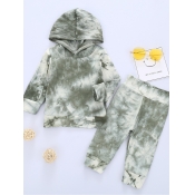 Lovely Casual Hooded Collar Tie-dye Green Girl Two