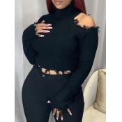 LW Turtleneck Cut Out Raw Edge Sweater