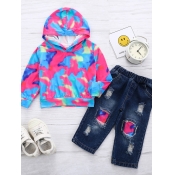 Lovely Street Hooded Collar Camo Print Girl Two-pi