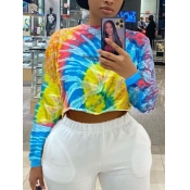 Lovely Trendy O Neck Tie-dye Multicolor Hoodie(Bat