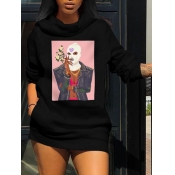 Lovely Casual Print Black Mini Dress