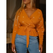 Lovely Trendy V Neck Pearl Decorative Fold Design 