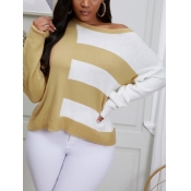 Lovely Trendy O Neck Patchwork White Sweater