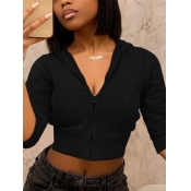 LW BASICS Hooded Collar Zipper Design Hoodie