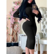 Lovely Casual Turtleneck Basic Skinny Black Knee L