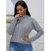 Lovely Street Hooded Collar Basic Grey Sweater