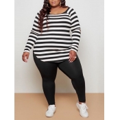 Lovely Casual Boat Neck Long Sleeve Striped Black 