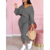 Lovely Casual Zipper Design Dark Grey Two Piece Pa