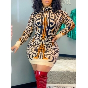 LW Plus Size Turtleneck Leopard Dress