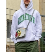 Lovely Men Street Hooded Collar Letter Print Grey 