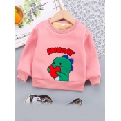 Lovely Casual O Neck Cartoon Print Pink Girl Hoodi