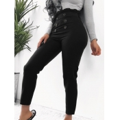 Lovely Street Buttons Design Black Pants
