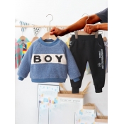 Lovely Casual O Neck Letter Patchwork Blue Boy Two