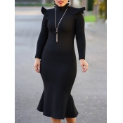 Lovely Sweet Turtleneck Flounce Design Black Mid C