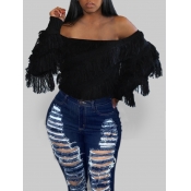 Lovely Street Off The Shoulder Tassal Design Black